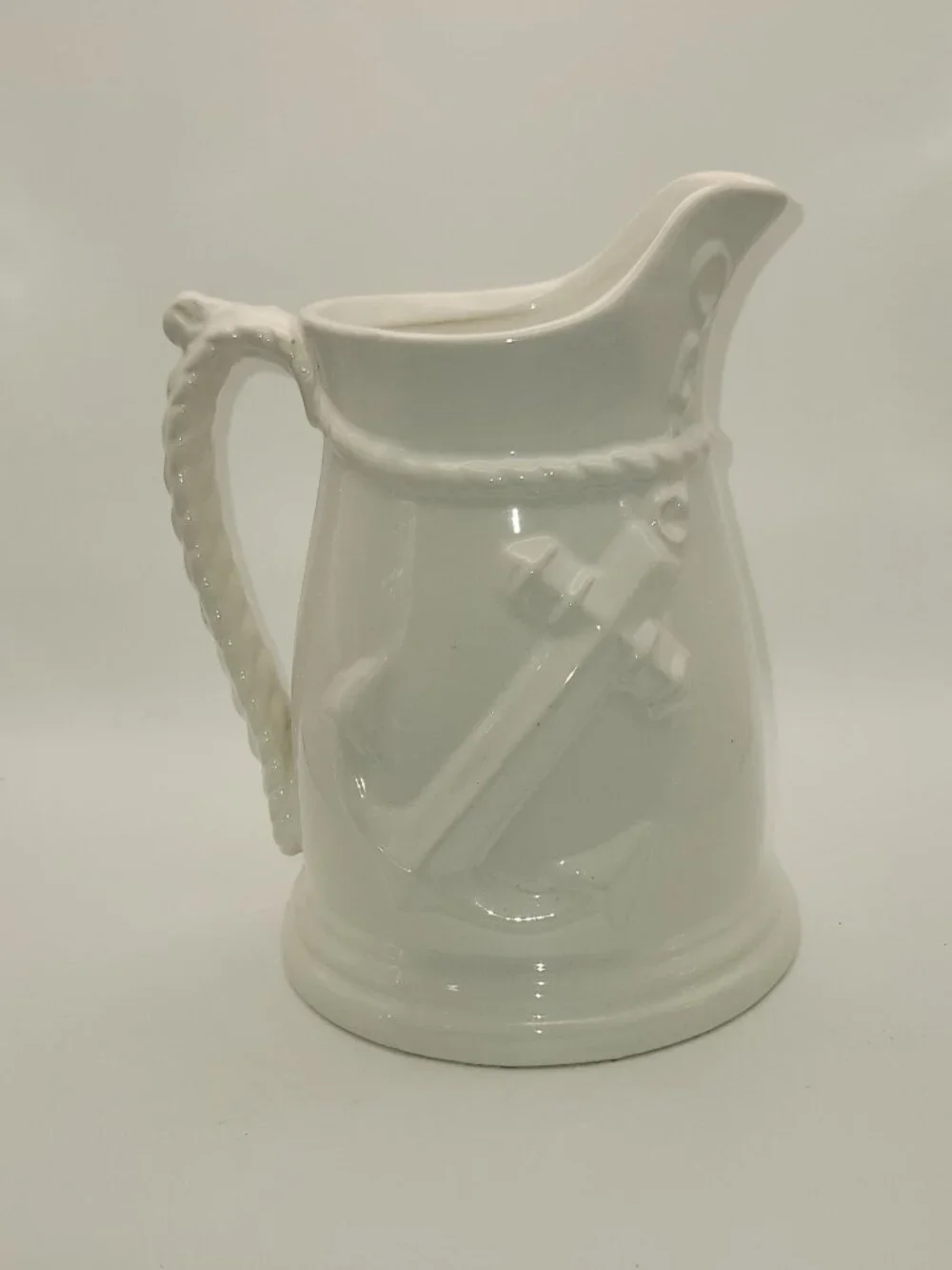 Nautical Anchor Pitcher Vase White 7.5